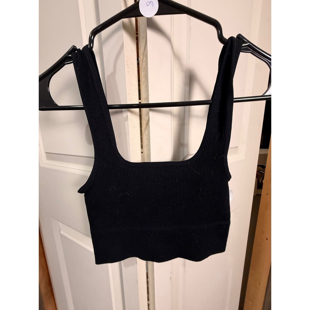 Zenana Womens Black Ribbed Brami Tank Top Square Neck Sleeveless Stretch L/XL